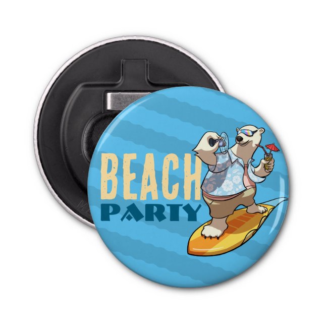 Abrebotellas Funny Surfing Polar Bear Beach Fiesta Personalizad (Anverso)