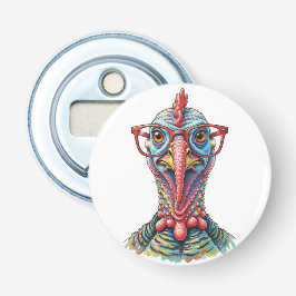 Abrebotellas Funny Turkey in Glasses Cartoon Fun