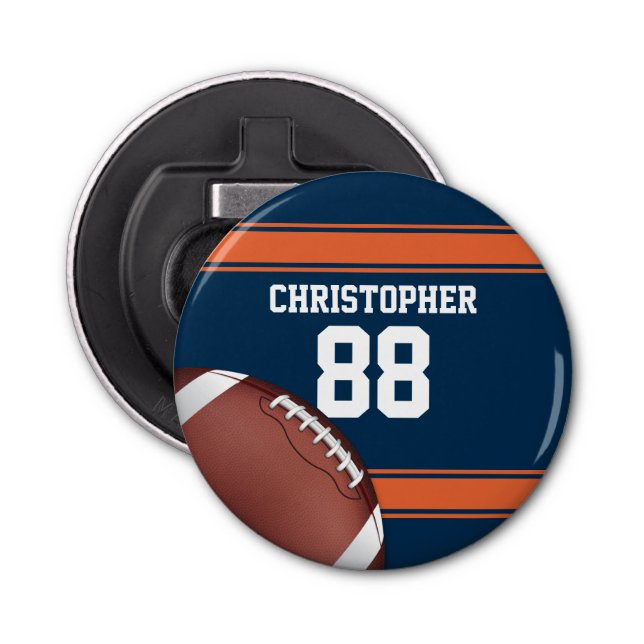 Abrebotellas Fútbol de hierro en la cuadrícula azul y Naranja (Anverso)