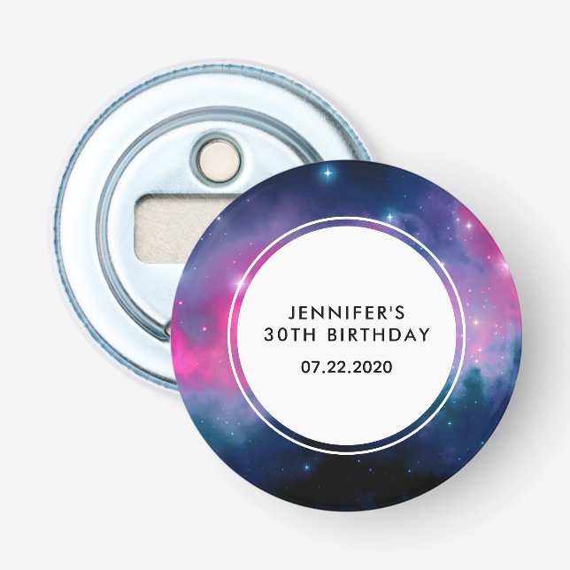 Abrebotellas Galaxia rosa y azul Nebulosa y estrellas Resumen B (Anverso)