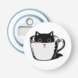 Abrebotellas Gatito negro con nariz roja escondido en una taza