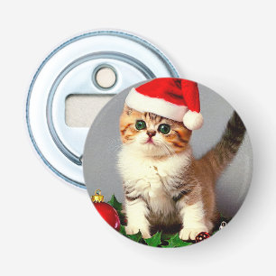 Abrebotellas Gatito vintage de Navidad en Santa Hat