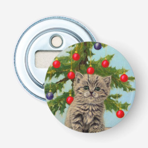 Abrebotellas Gato antiguo y árbol de Navidad