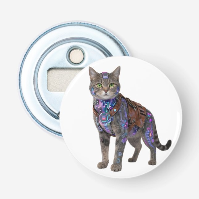 Abrebotellas Gato Circuito Cyberpunk – Bestia Tech Neon (Anverso)