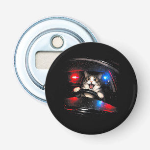 Abrebotellas Gato de policía divertido conduciendo un coche mem