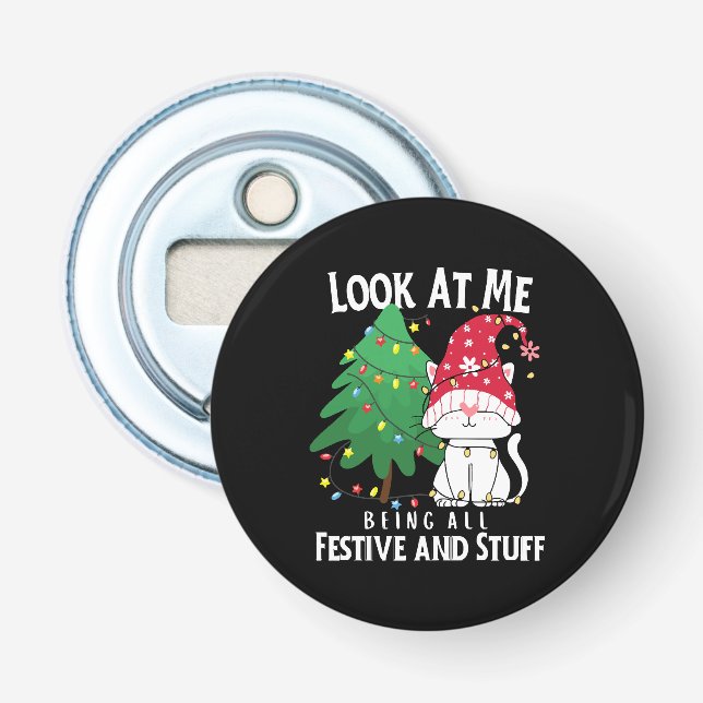 Abrebotellas Gato divertido de Navidad (Anverso)