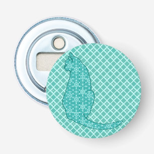 Abrebotellas Gato japonés - Impresión de kimono turquesa