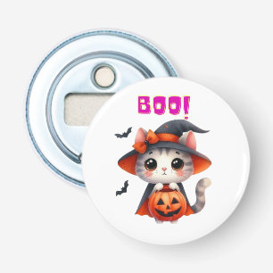 Abrebotellas Gato lindo de Halloween con calabaza y decoración 