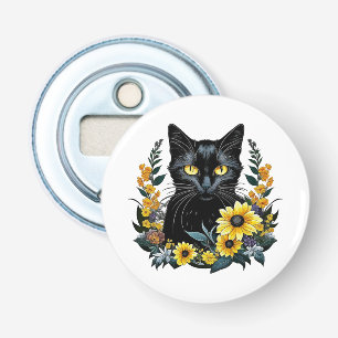 Abrebotellas gato negro con flores