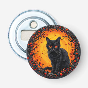 Abrebotellas Gato negro de Halloween con ojos brillantes