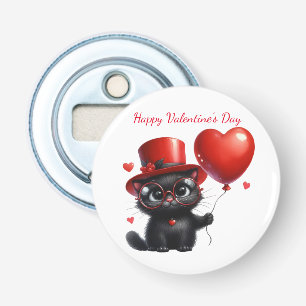 Abrebotellas Gato negro divertido con globos día de San Valentí