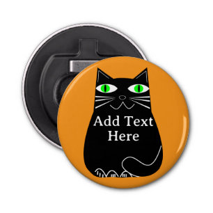 Abrebotellas Gato negro graso con ojos verdes Personalizado tex