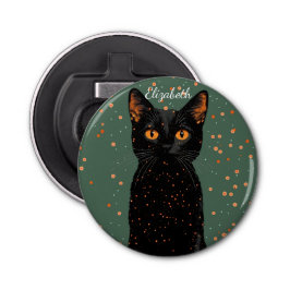 Abrebotellas Gato negro místico con ojos Naranjas y Purpurina