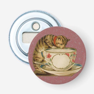 Abrebotellas Gato Taza de Té Lindo Vintage Victoriano Mascota C