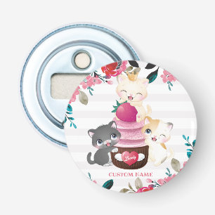 Abrebotellas Gatos de dibujos animados florales caprichosos Cup