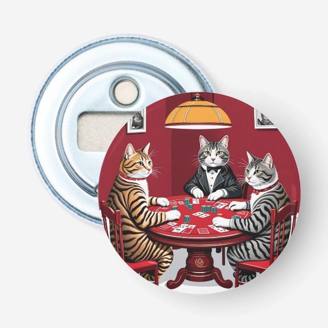 Abrebotellas Gatos de mesa jugando al póquer (Anverso)