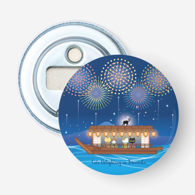 Abrebotellas Gatos deslumbrando en fuegos artificiales a bordo  (Anverso)