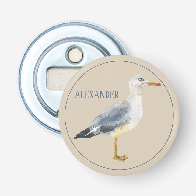 Abrebotellas Gaviota de playa en acuarela personalizada (Anverso)