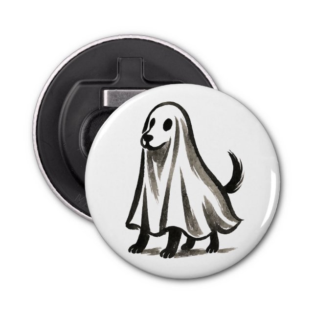 Abrebotellas Ghost Dog in Costume – Halloween Ink Style on (Anverso)