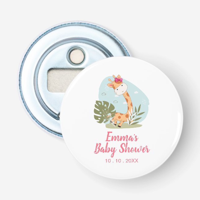 Abrebotellas Giraffe Baby Shower Napkin (Chica Safari Animal) (Anverso)