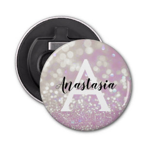 Abrebotellas Girly Lilac Shimmer Purpurina Esparkles Monograma 