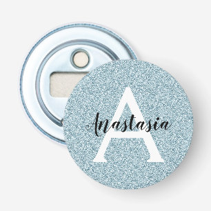 Abrebotellas Glam Blue Silver Purpurina Esparkles Monograma Nom