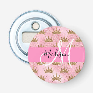 Abrebotellas Glam Pink & Gold Brillo Destellos Coronas Monogram