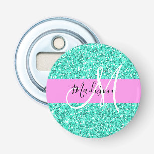 Abrebotellas Glam Pink Turquoise Purpurina Sparkles Monograma N