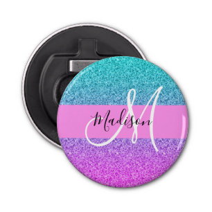Abrebotellas Glam Purple Aqua Purpurina Sparkle Gradiente Monog