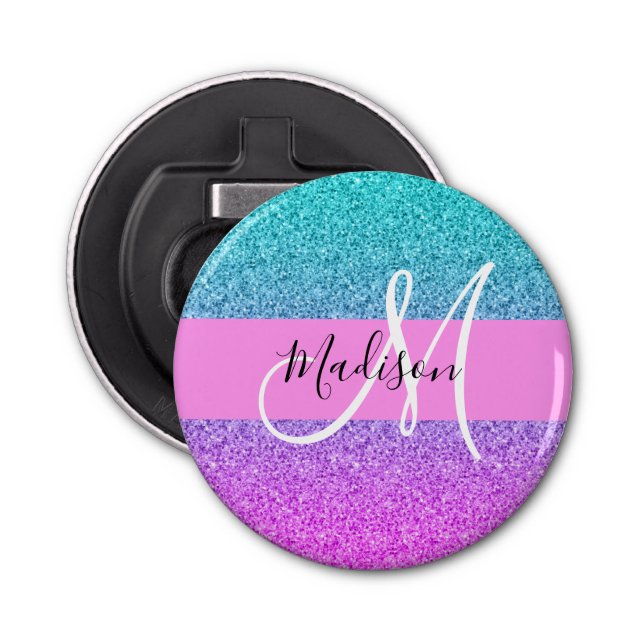 Abrebotellas Glam Purple Aqua Purpurina Sparkle Gradiente Monog (Anverso)