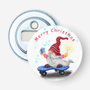 Abrebotellas Gnome feliz del patinador con regalos y Sparkler -