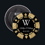 Abrebotellas Gold Glitter Poker Chip Casino Wedding Party Favor<br><div class="desc">Celebrate in style with this trendy poker chip bottle opener. The design is easy to personalize with your own wording and your family and friends will be thrilled when they receive this fabulous party favor.</div>