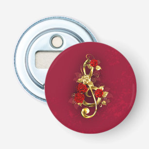 Abrebotellas Golden Treble Clef con flores Rosas