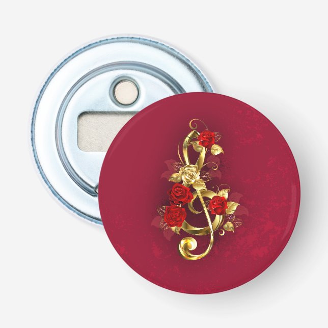 Abrebotellas Golden Treble Clef con flores Rosas (Anverso)