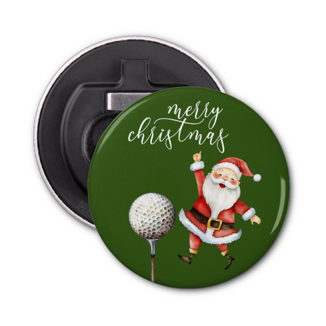 Abrebotellas Golf Santa Claus con bolas de golf en verde (Anverso)