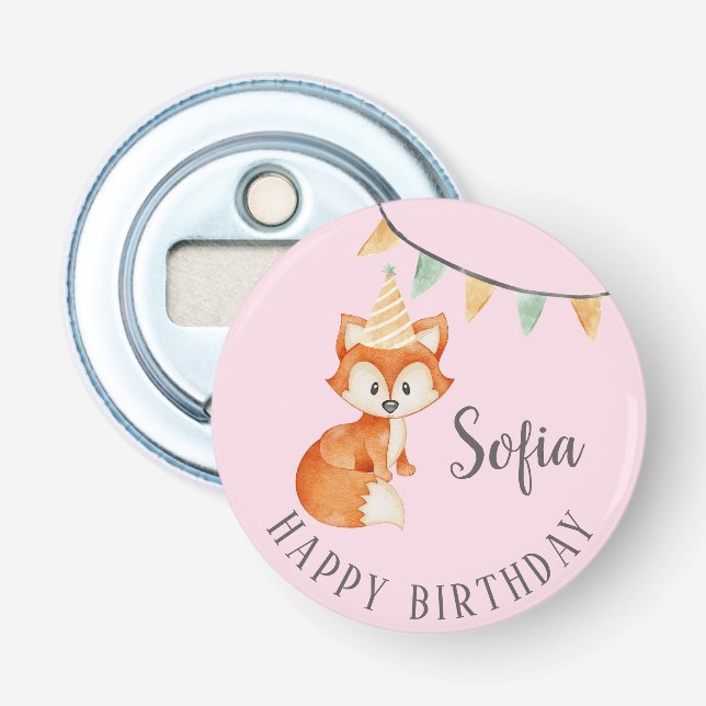 Abrebotellas Gorra de Fiesta de Fox Woodland Feliz Cumpleaños R (Anverso)