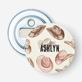 Abrebotellas Gorras de la chica de vaca rosa marrón occidental