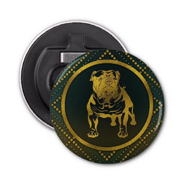 Abrebotellas Grabado en relieve de oro decorativo - bulldog (Anverso)