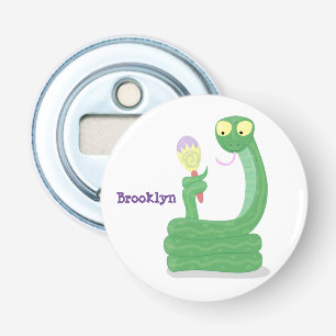 Abrebotellas Graciosa serpiente verde con maraca personalizado