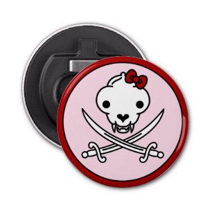Abrebotellas Gracioso Black White Jolly Kitty Pirate Skull Bone
