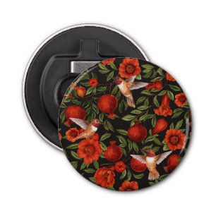 Abrebotellas Granadas y colibríes/hojas verdes en negro