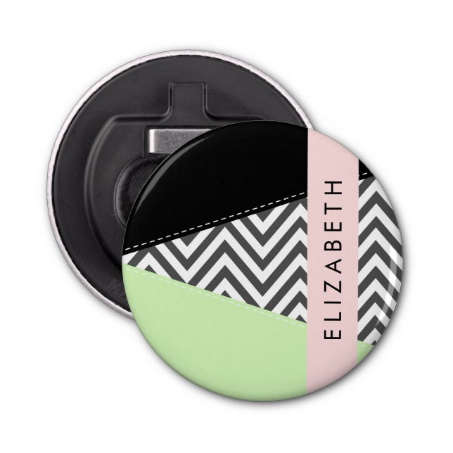 Abrebotellas Gray Zigzag, Gray Chevron, Mint, Su Nombre (Anverso)
