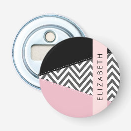 Abrebotellas Gray Zigzag, Gray Chevron, Pink, Tu Nombre