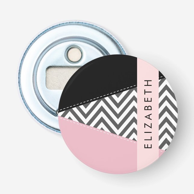 Abrebotellas Gray Zigzag, Gray Chevron, Pink, Tu Nombre (Anverso)