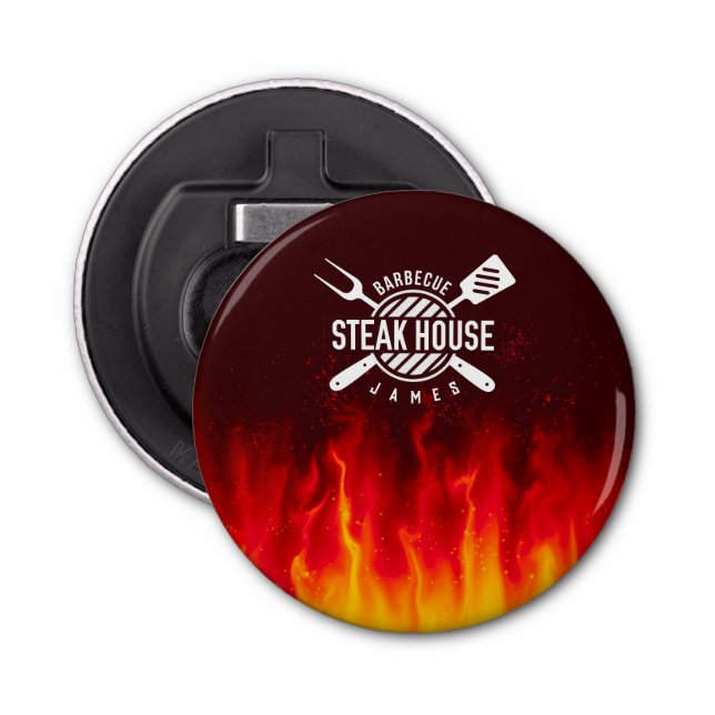 Abrebotellas Grill Master — Personalizados BBQ Flames (Anverso)