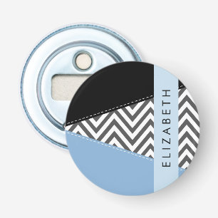Abrebotellas Gris Zigzag, Gris Chevron, Azul, Tu Nombre