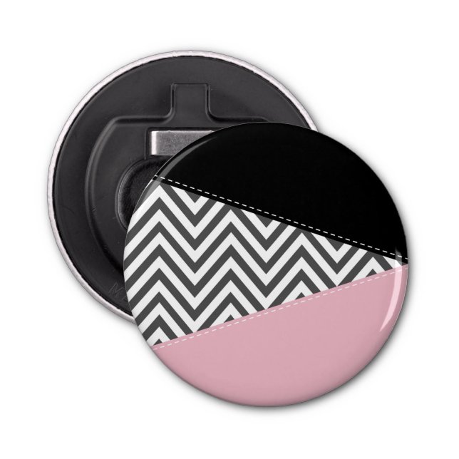 Abrebotellas Gris Zigzag, Gris Chevron, Zigzag Pattern, Rosa (Anverso)