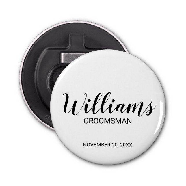 Abrebotellas Groomsman personalizado con guión moderno (Anverso)