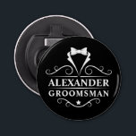 Abrebotellas Groomsman Tuxedo Tie Black<br><div class="desc">Boda Groomsman Tuxedo Tie Apertura de botella negra</div>