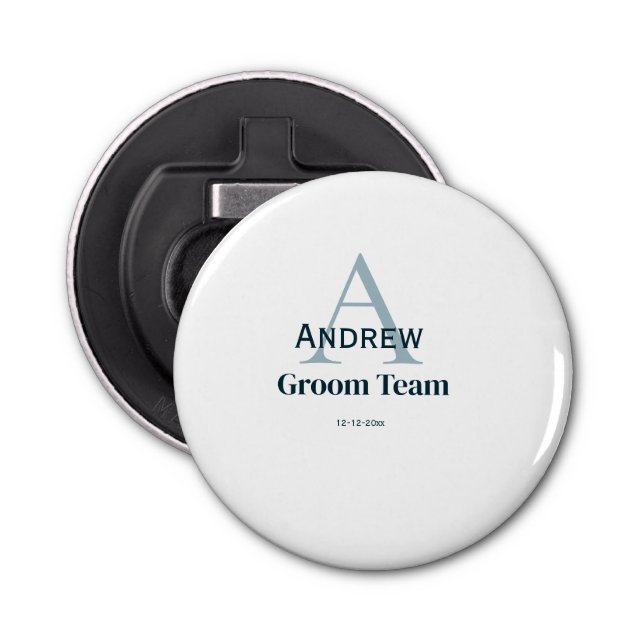 Abrebotellas groomsmen de equipo simple y personalizado en mono (Anverso)